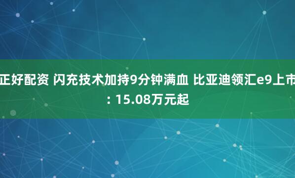 正好配资 闪充技术加持9分钟满血 比亚迪领汇e9上市: 15.08万元起
